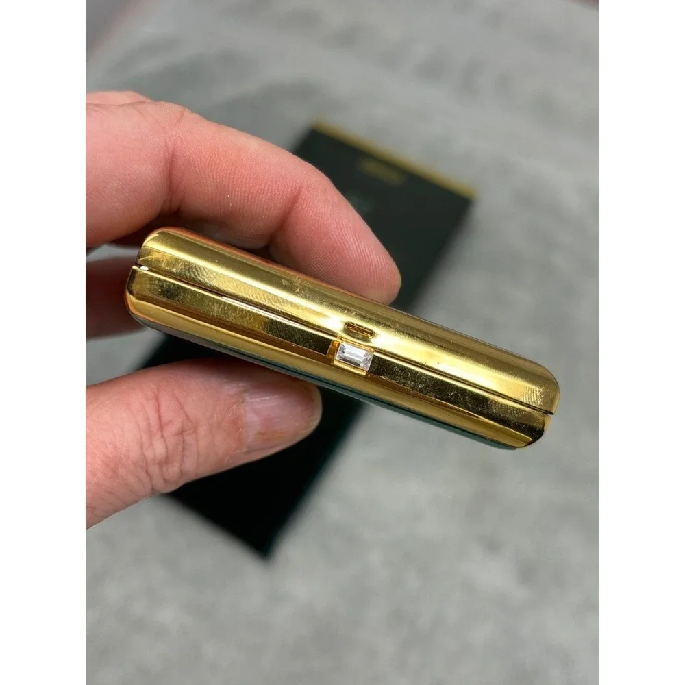 Vtg Arbonne Powder Compact Mirror Gold Crystal Refillable NEW - Picture 9 of 9